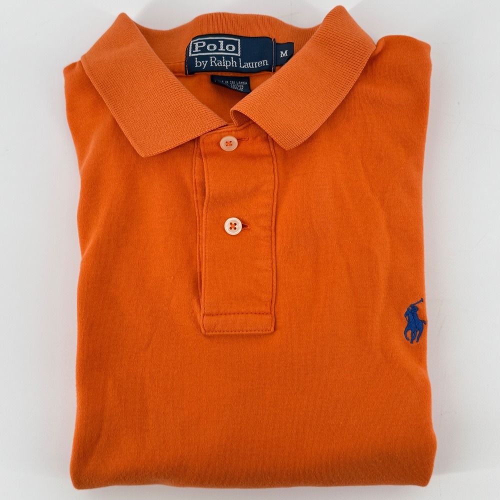 Polo Ralph Lauren Polo Shirt Mens M Orange Blue Pony Short Sleeve Cotton Classic - Picture 4 of 10